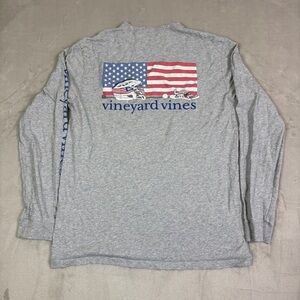 Vineyard Vines Men’s Medium Lacrosse American Flag long sleeve shirt gray